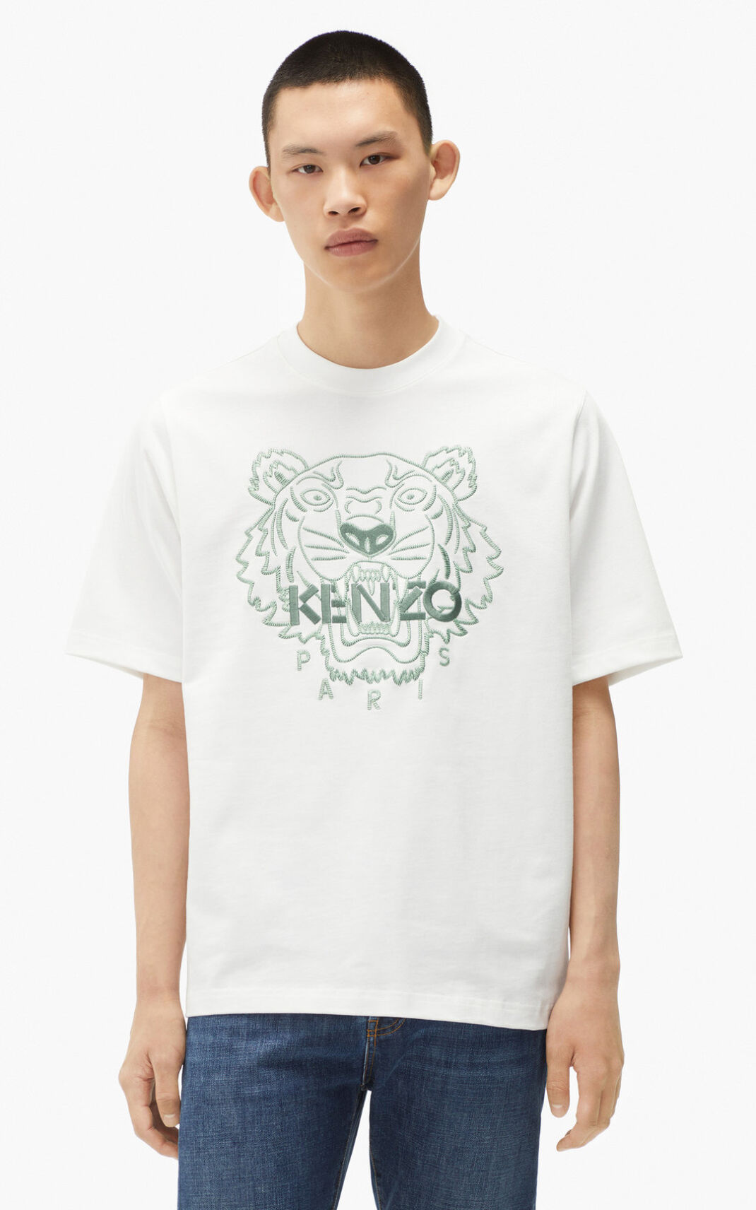 Camisetas Kenzo Loose fitting Tiger Hombre Blancas UZI658972